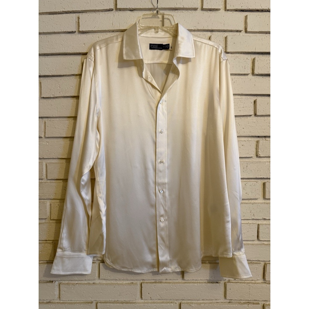 Polo Ralph Lauren Shirt Womens Sz 18 100% Mulberry Silk Top Button Front Ivory